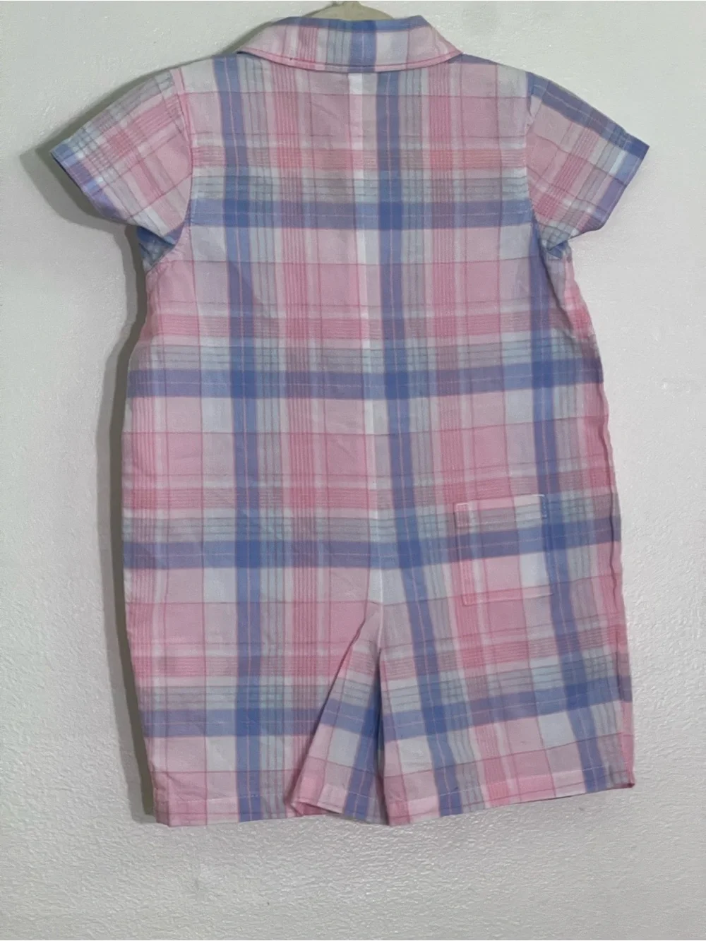 Janie and Jack Pink & Blue Plaid Button-Front baby boy Romper NWT 100% cotton